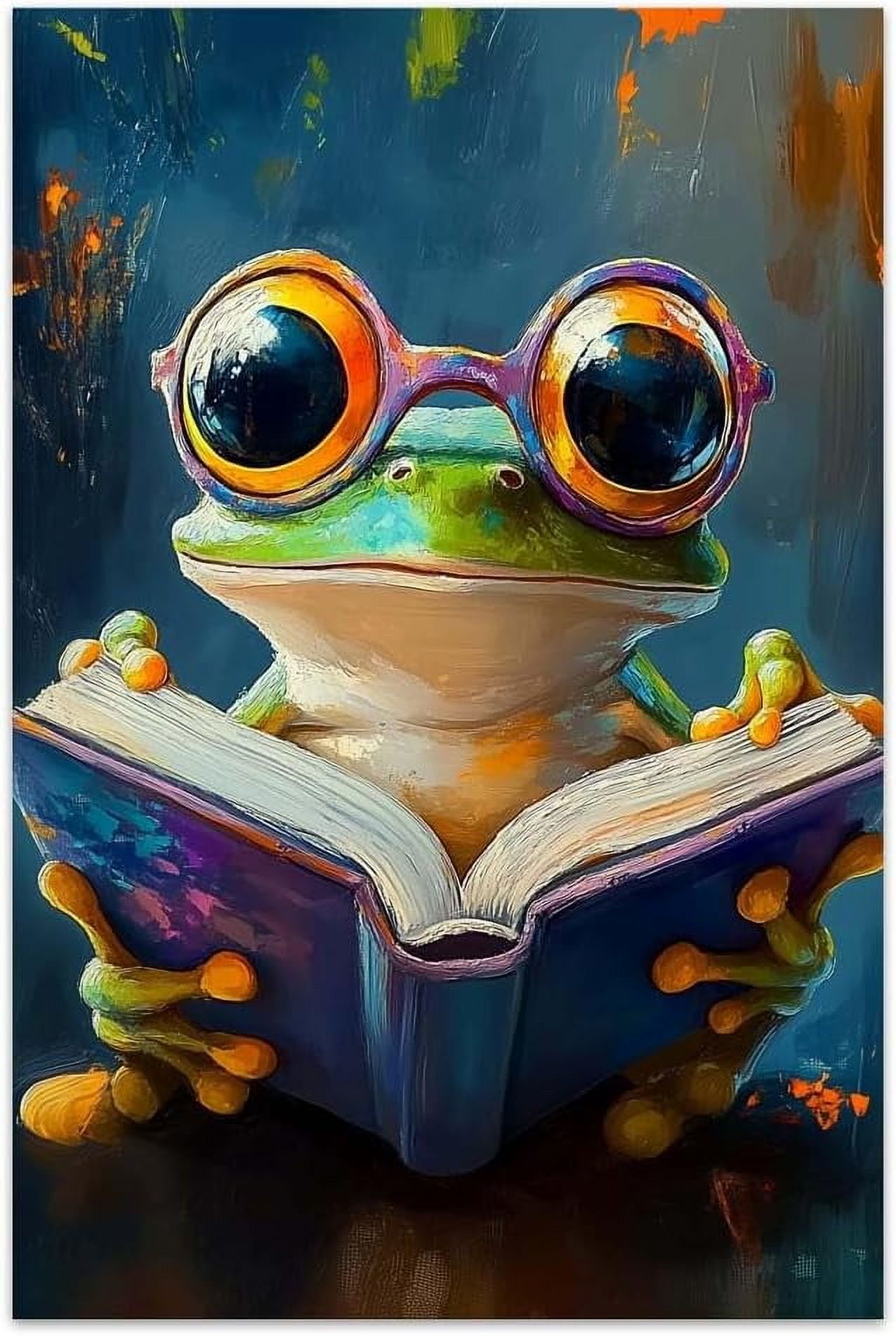 YCCJ-Frog Wall Art, Frog with Glasses Pictures Animal Poster Canvas Prints Gift for Frog Lover Nursery Wall Décor for Living Room Bedroom Farmhouse Decorations (Unframed, 8\\u201dx12\\u201d, Frog)